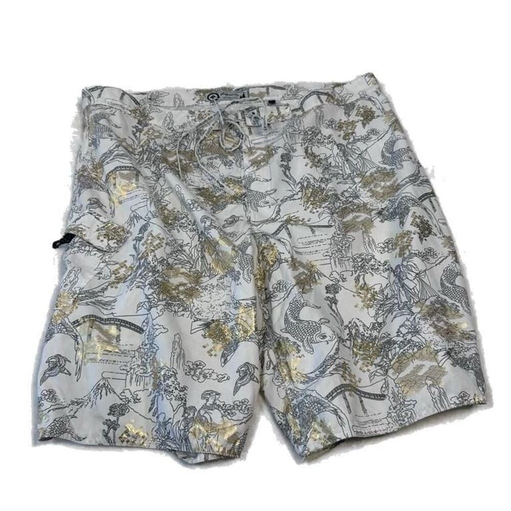 LRG Lifted Research Group Men's Asian-Inspired Graphic Print Swim Trunks